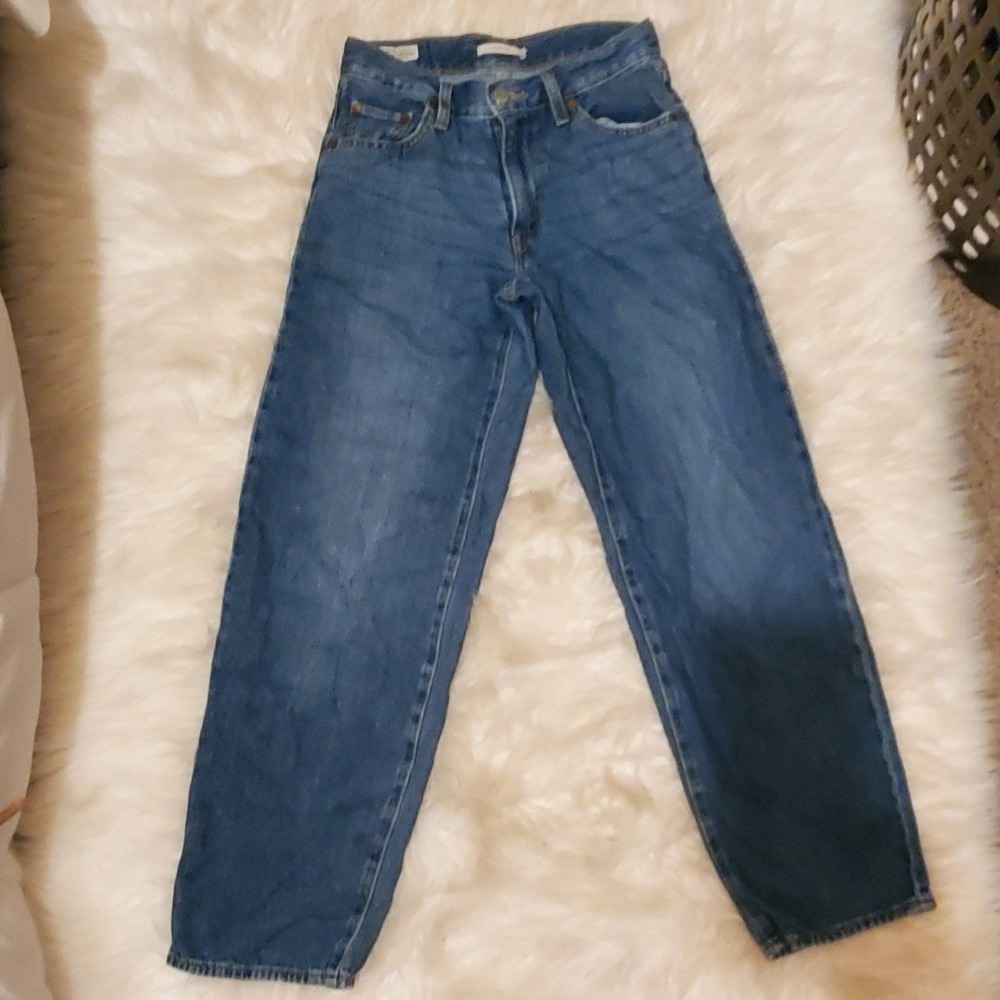 Levis Premium Baggy Dad Jeans Medium Wash Blue High Rise Relaxed Fit Size 23